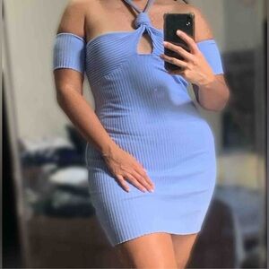 Zara Light Blue Ribbed Mini Dress